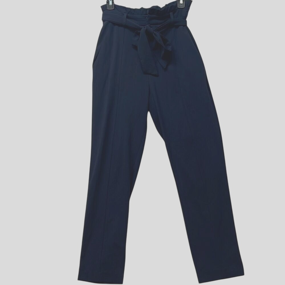 Lulus Paper‎ Bag Waist Pants Navy Blue Career Casual Work Office Trousers
